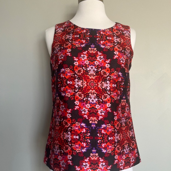 J CREW Collection Silk Berry Bouquet Red Pink  Floral Sleeveless Blouse Top 2 - Picture 4 of 11